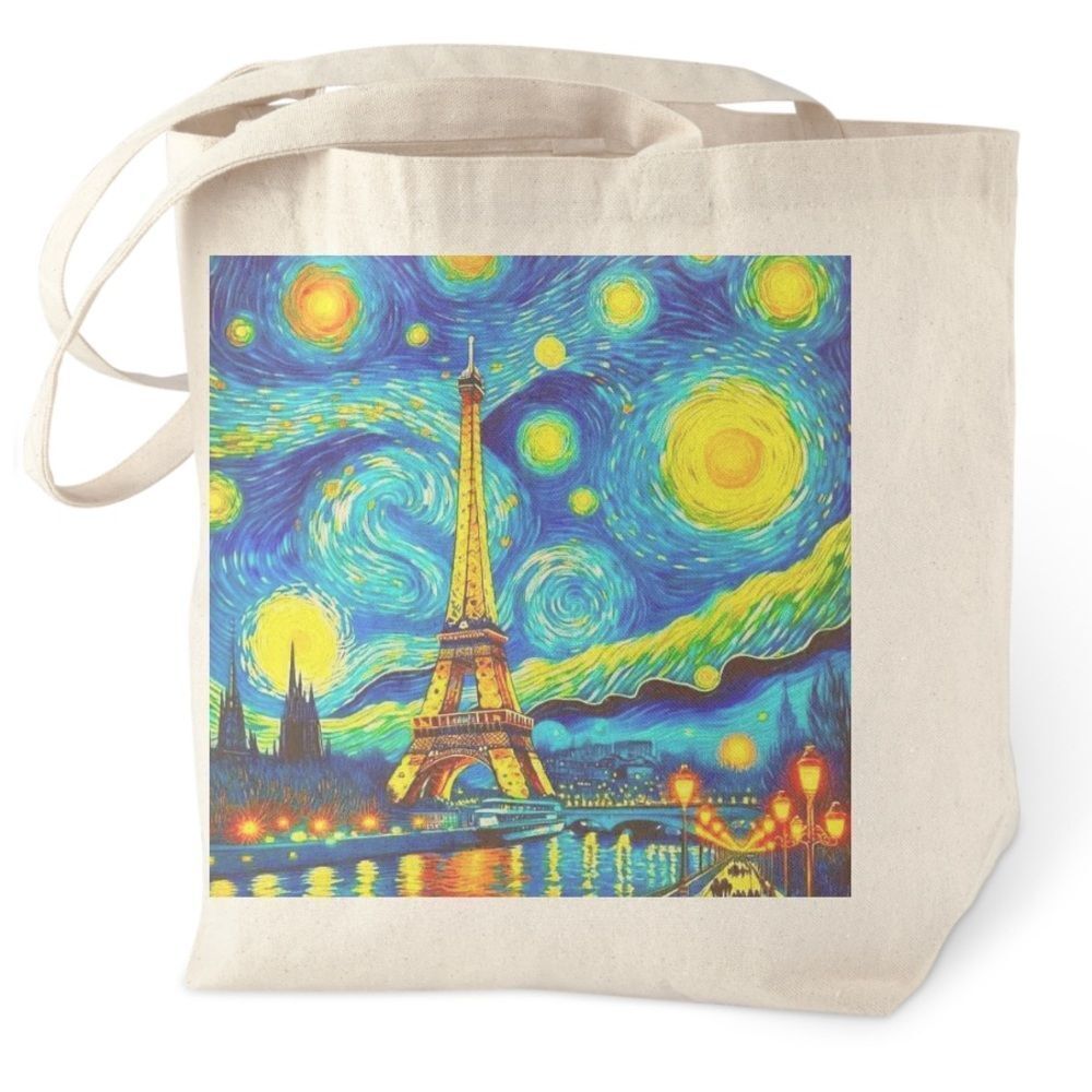 Paris Starry Night Canvas Tote